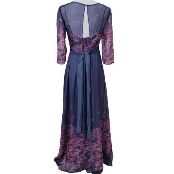 Luxe by Seraphine Size 6 Navy Blue & Pink Floral Silk Maternity Gown - Picture 3 of 16